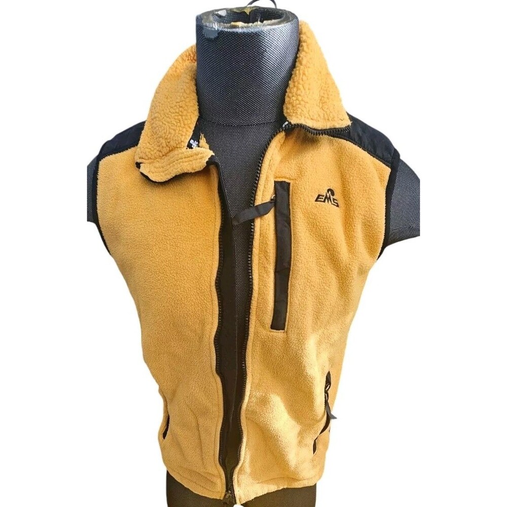 EMS Vest Mens Small Yellow Sleeveless Fleece Polartec Full Zip Outdoor